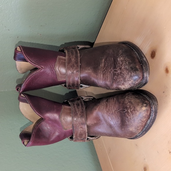 Frye Billy Short Harness Burgundy and Brown Leather Boots - Picture 1 of 8